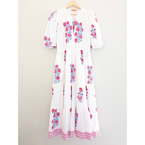 Tuckernuck Maxi Dress Oliphant Pink Grandiflora Puff Sleeve White Size M Floral - Picture 3 of 14